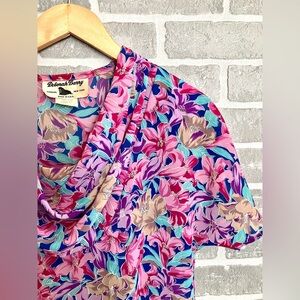 Vintage draped neckline floral blouse